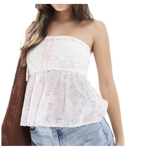 Hollister Tops - DOLD** Hollister Women's White Crochet Flowy Tube Top Cottagecore Croquette